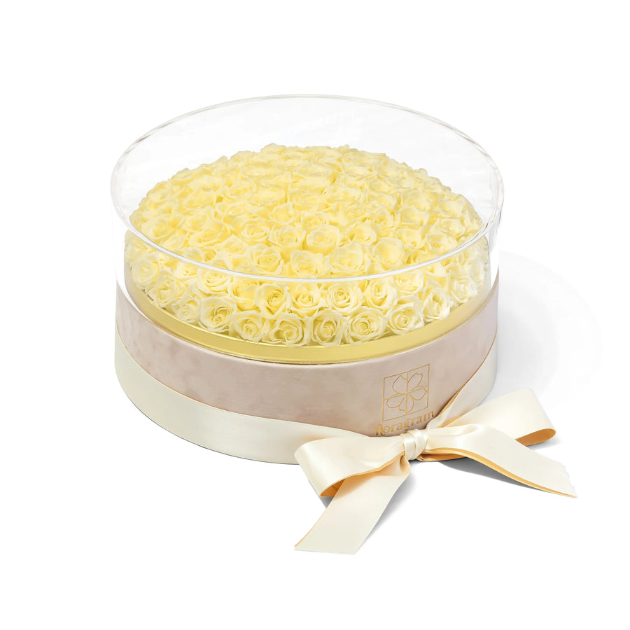 Floragram cream rose box lifestyle — real preserved roses that last 1–3 years