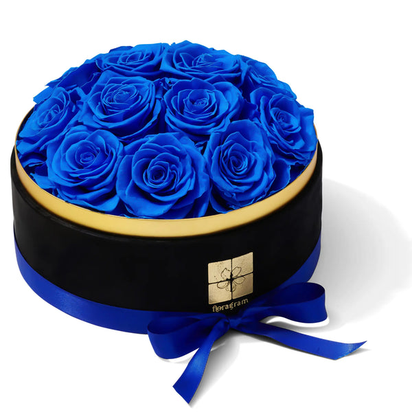 13 XL blue preserved roses in luxury velvet gift box — Floragram Canada